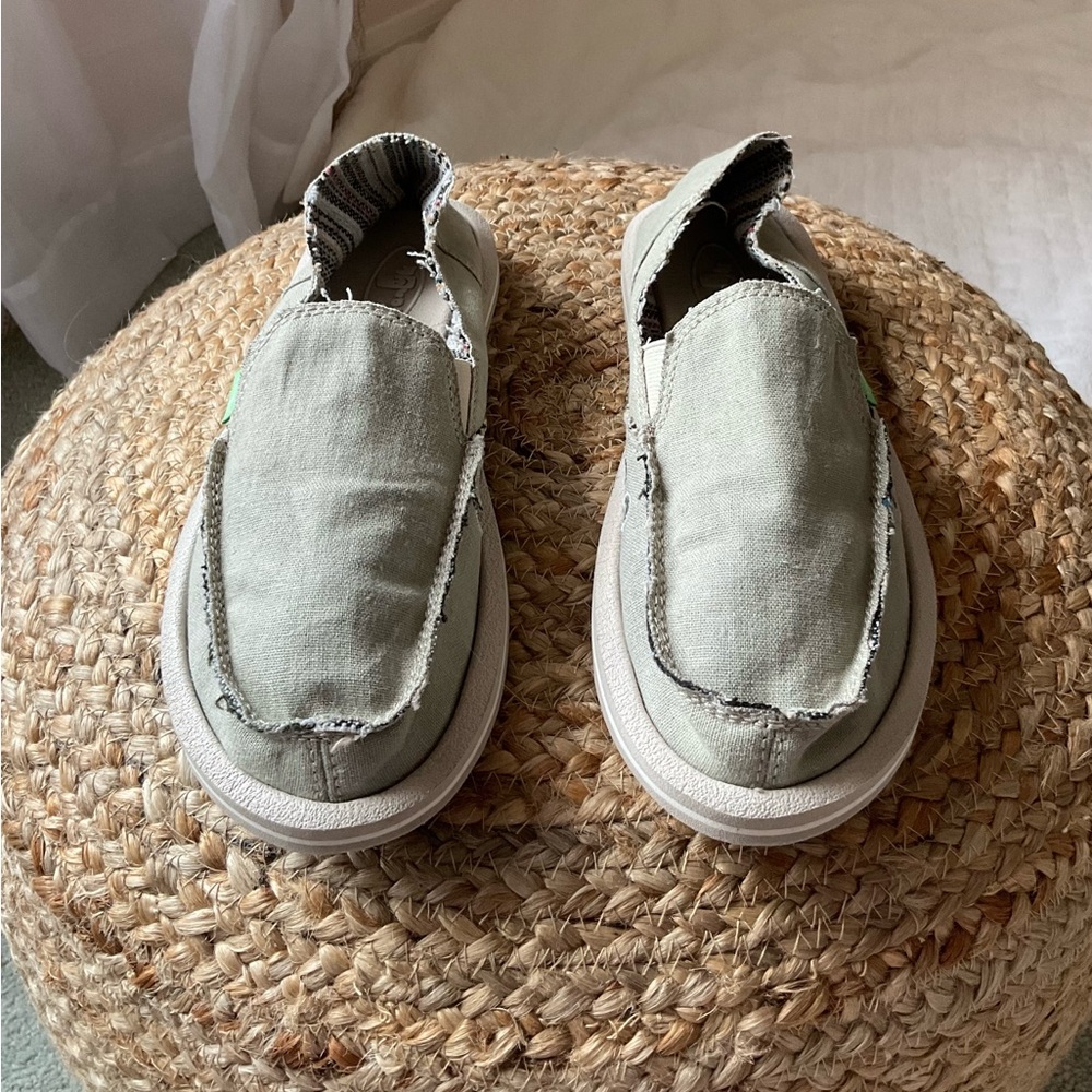 Sanuk Casual Slip-On Shoes in Light Green/cream shade, only worn a few times